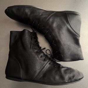 Lanvin black flat sole lace-up boots